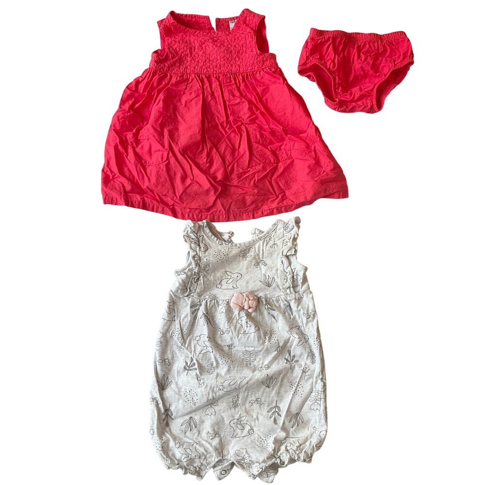 Carter’s Baby Girl Dress size 9M Red & Rompers Size 9M Gray Bunny Flower